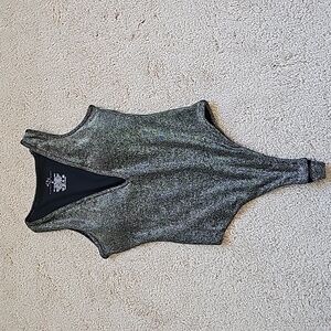 NWOT Klassy Network  Metallic Silver Deep V Bramisuit S